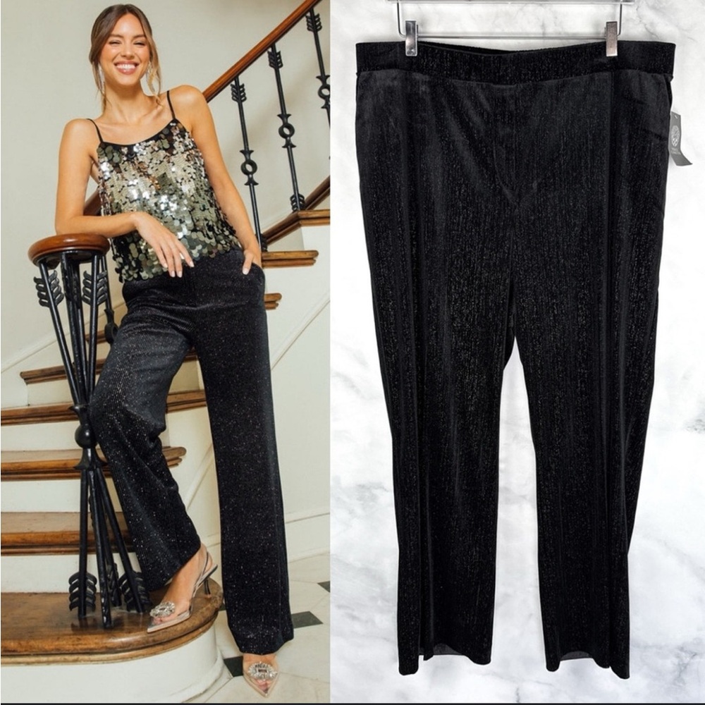NWT! VINCE CAMUTO Ribbed Pull On Wide Leg Pants Gold Metallic Plus Size 2X